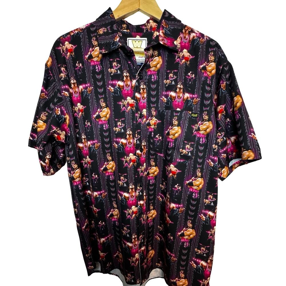 RSVLTS Bret Hart the Hit Man KUNUFLEX Short Sleeve Shirt Size Large